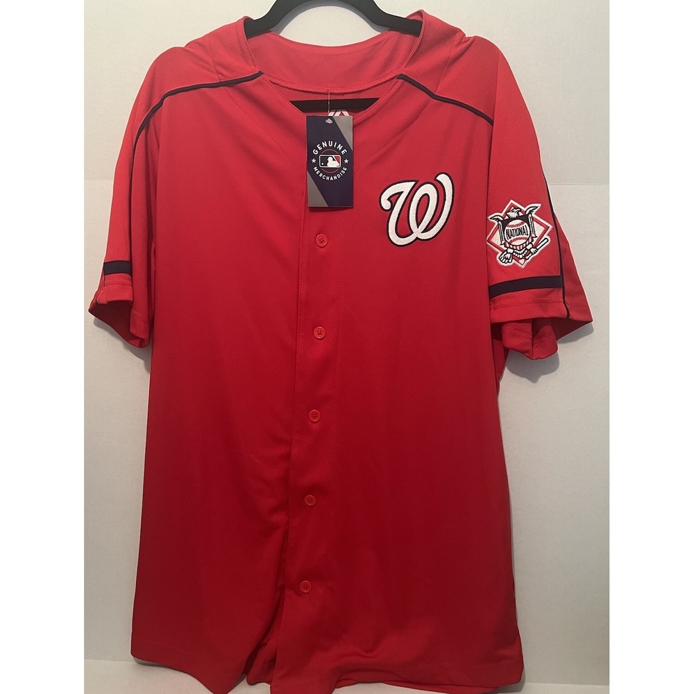 Washington Nationals Majestic Red MLB Baseball National League Patch Jersey Sz L